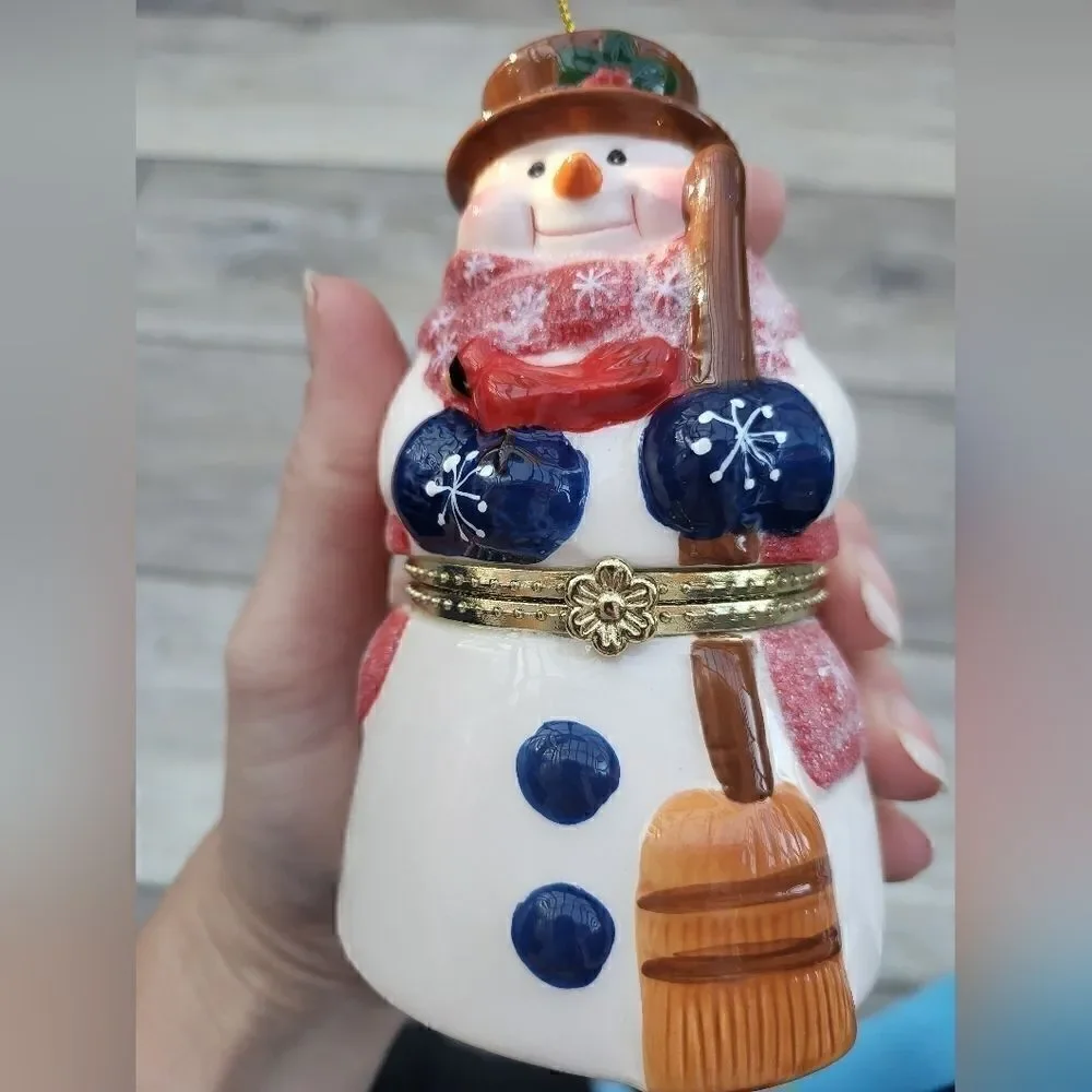 Mr. CHRISTMAS Snowman trinket jewelry  box ornament music box Deck The Halls